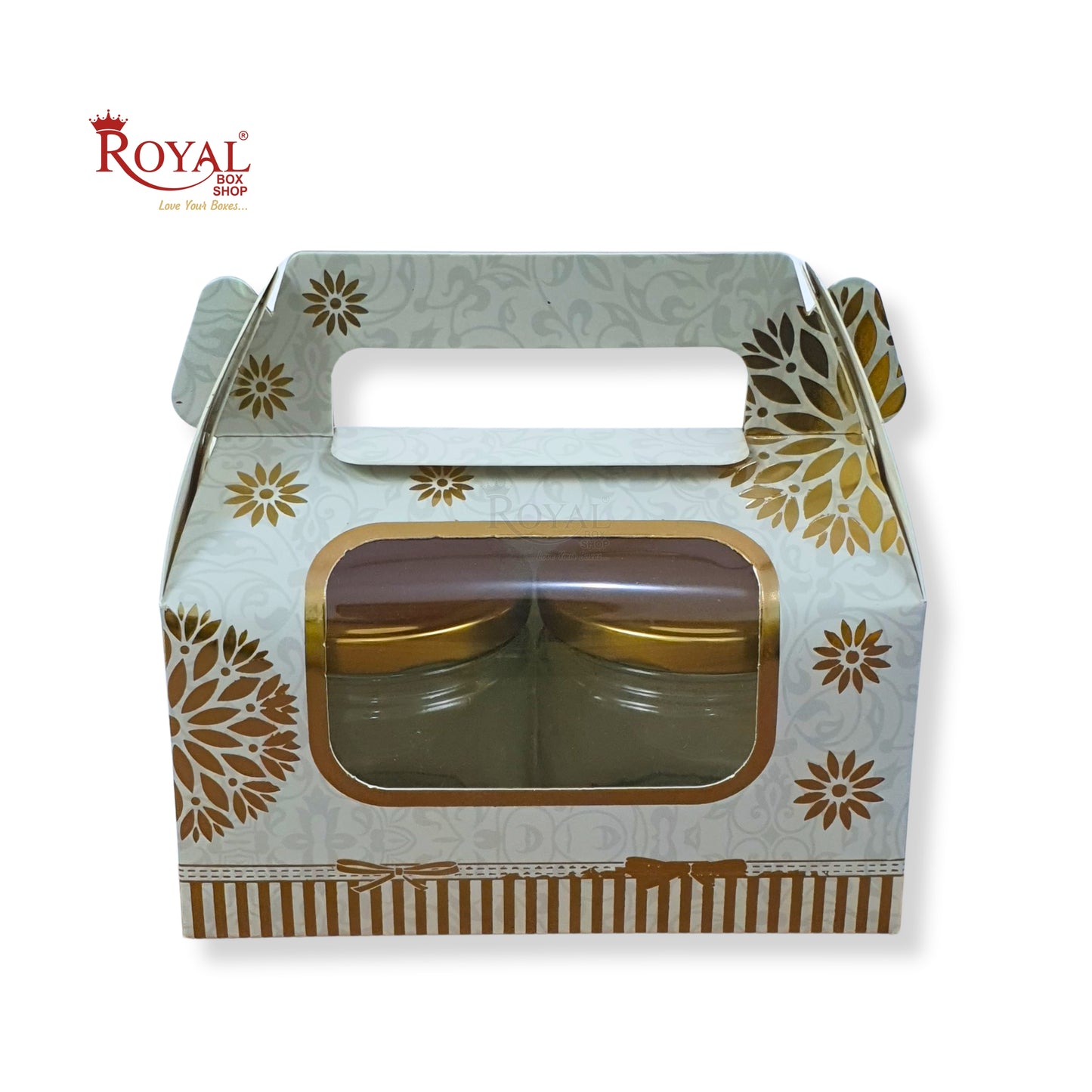 2 Jar Box With Handle I 7x3.5x3.5 inches I Green with golden leafing