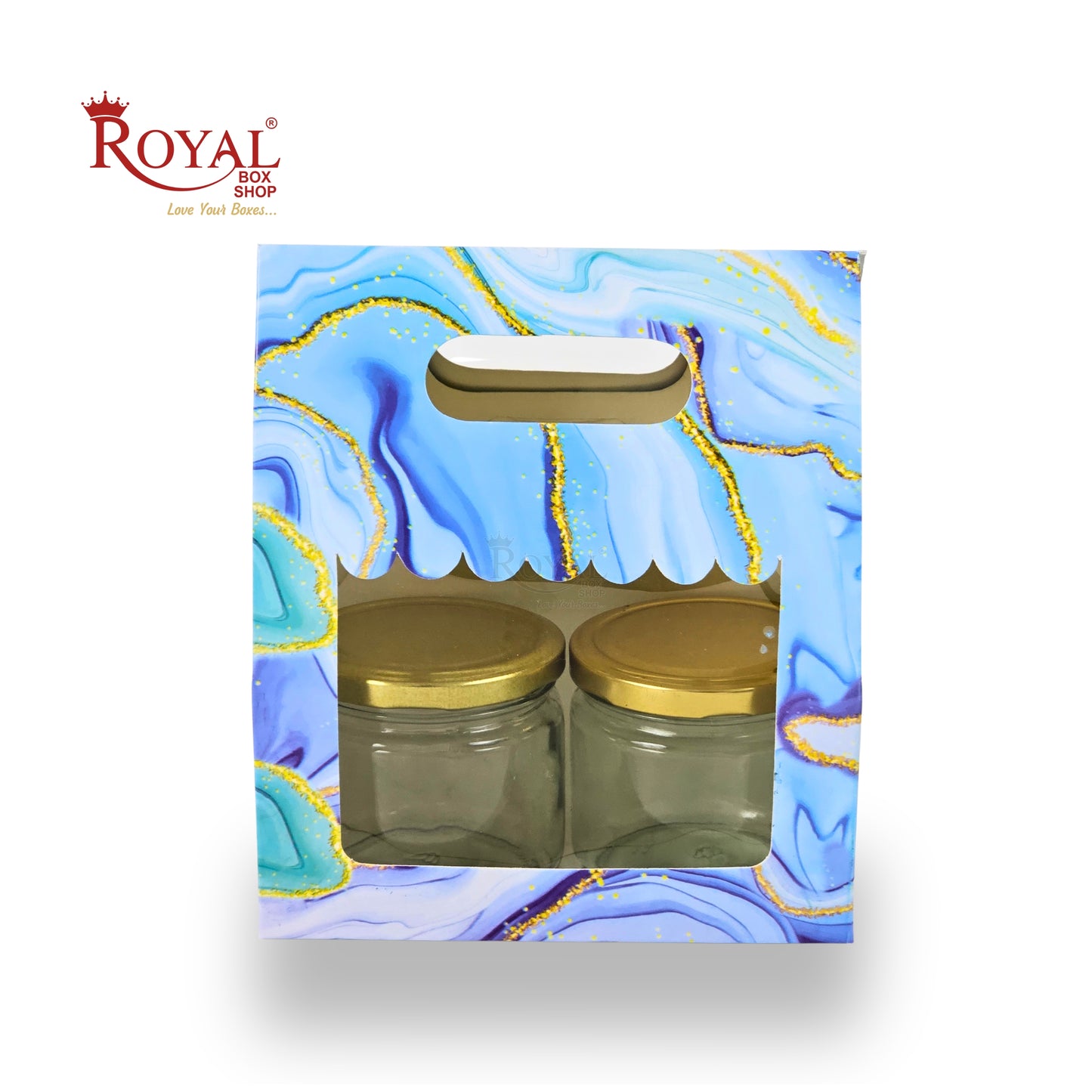 2 Mason Jar Paper Carry Bags | 7x3.75x8 inches | Blue Marble Print