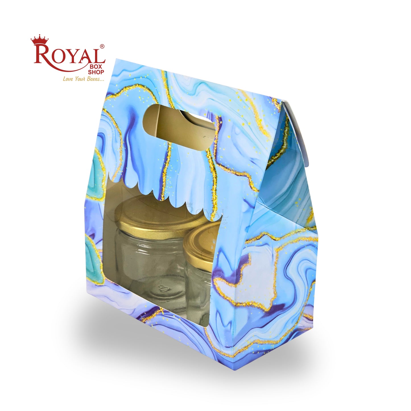 2 Mason Jar Paper Carry Bags | 7x3.75x8 inches | Blue Marble Print