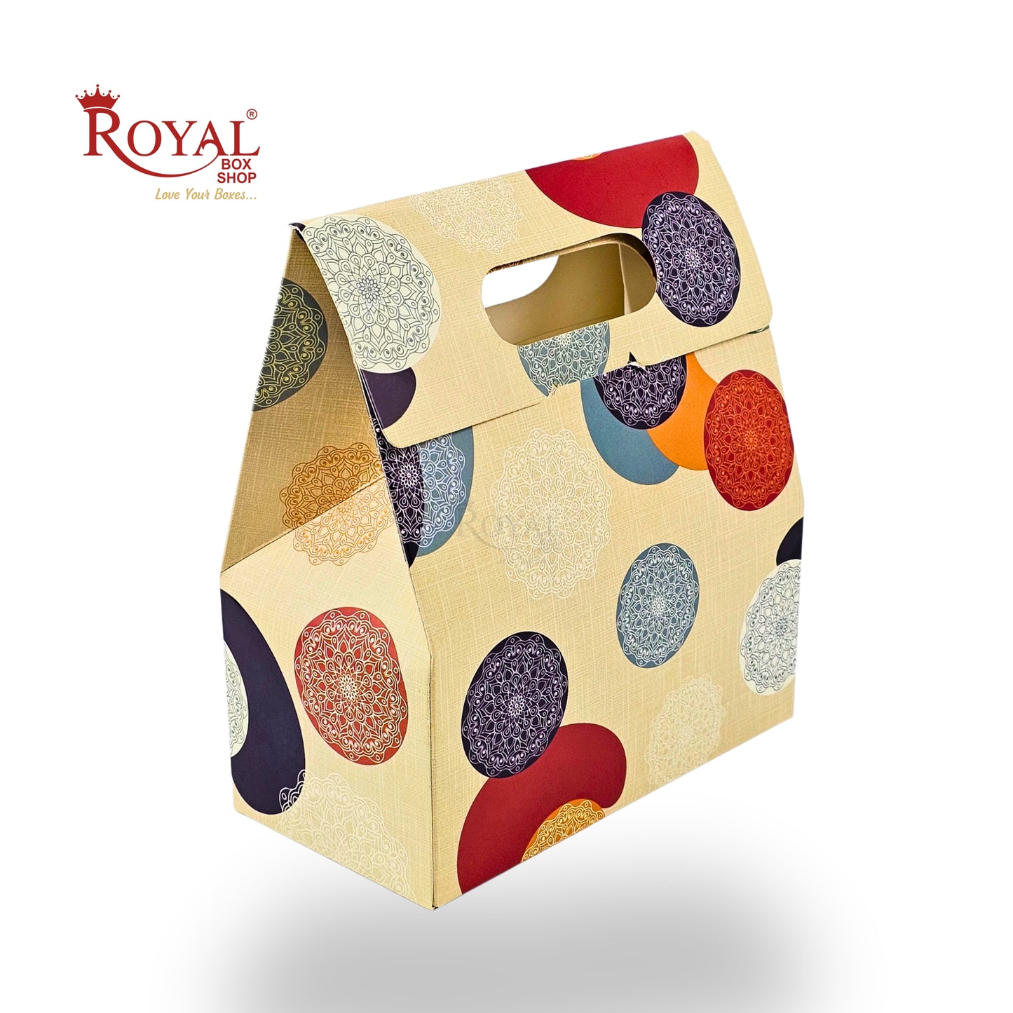 2 Mason Jar Paper Carry Bags | 7x3.75x8 inches | Cream with Mandala Print