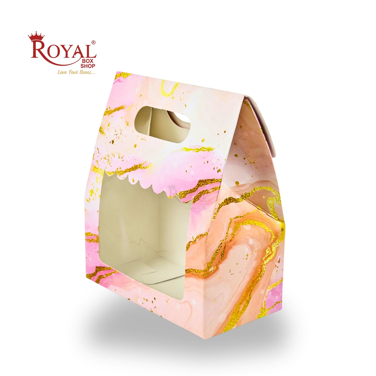 2 Mason Jar Paper Carry Bags | 7x3.75x8 inches | Pink Marble Print
