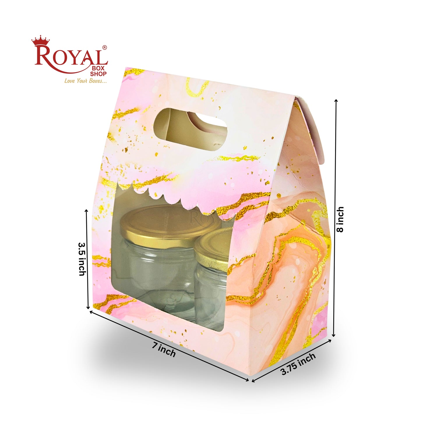 2 Mason Jar Paper Carry Bags | 7x3.75x8 inches | Pink Marble Print