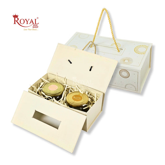 Premium 2 Jar Rigid Hamper Box I RBK-161 I Cream