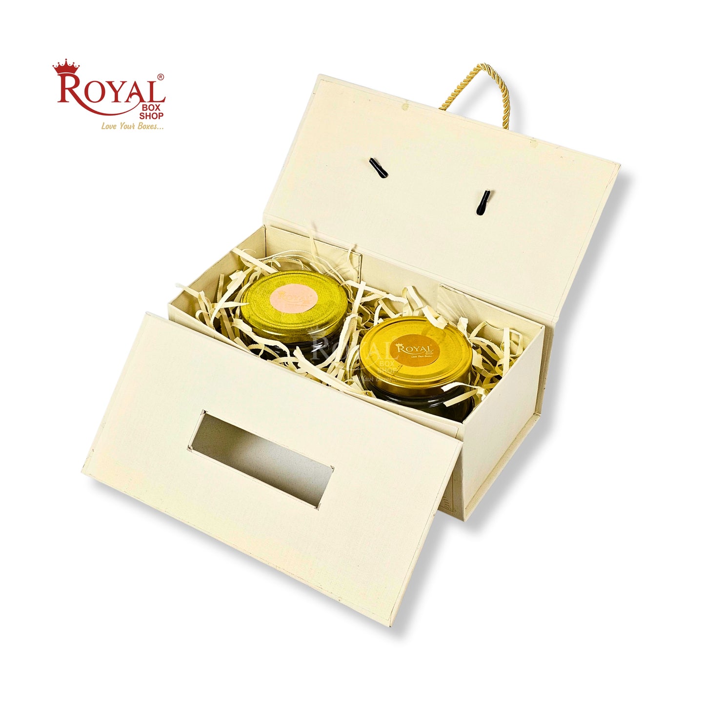 Premium 2 Jar Rigid Hamper Box I RBK-161 I Cream