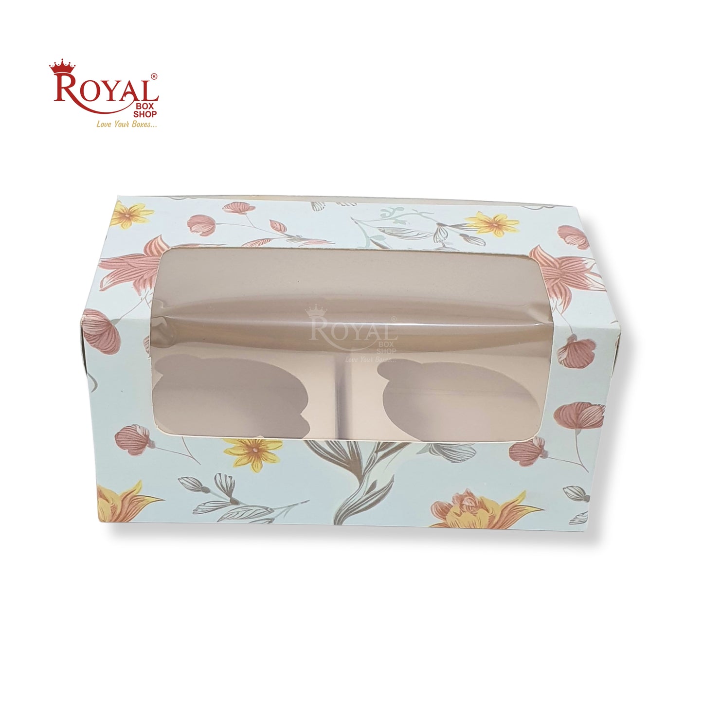 2pc Cupcake Box With Window I Size 7"x3.5"x3.5" I Blue Floral