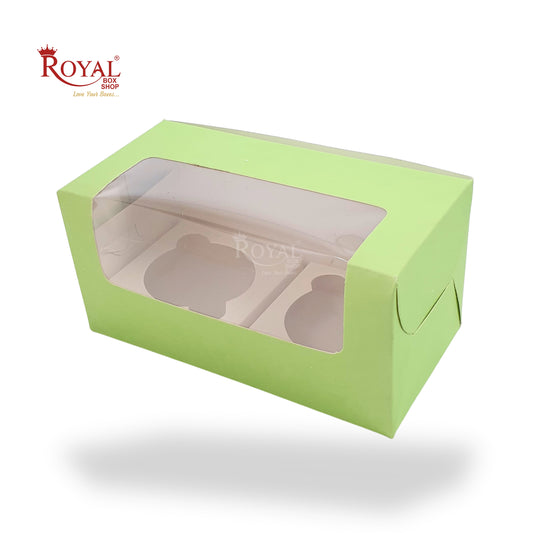 2 Cupcake Box With Window I 7x3.5x3.5 inch I Green I Party Gifts, Muffin Box