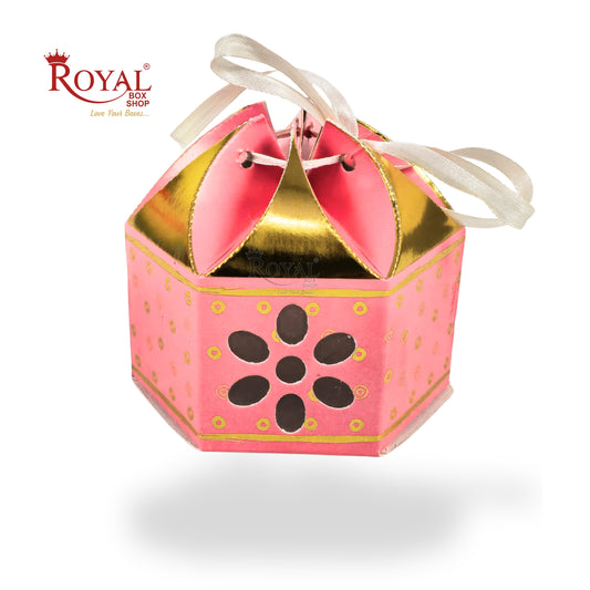 Royal Lotus Shape Gift Box I 3.5x3.5x2 Inch I Pink I Polka