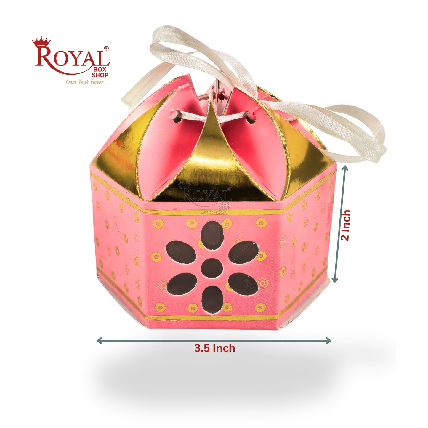 Royal Lotus Shape Gift Box I 3.5x3.5x2 Inch I Pink I Polka