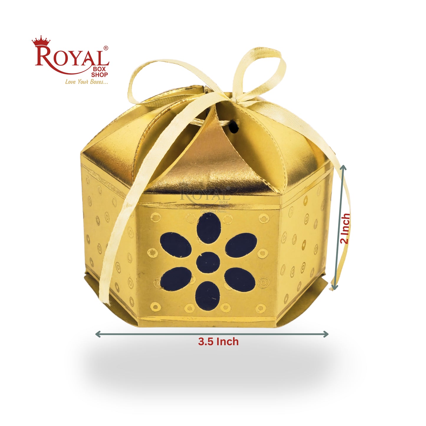 Royal Lotus Shape Gift Box I 3.5x3.5x2 Inch I Yellow I Polka
