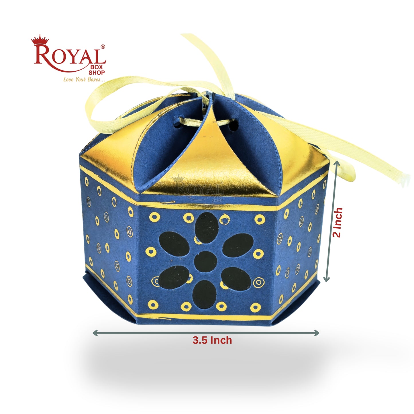 Royal Lotus Shape Gift Box I 3.5x3.5x2 Inch I Blue I Polka