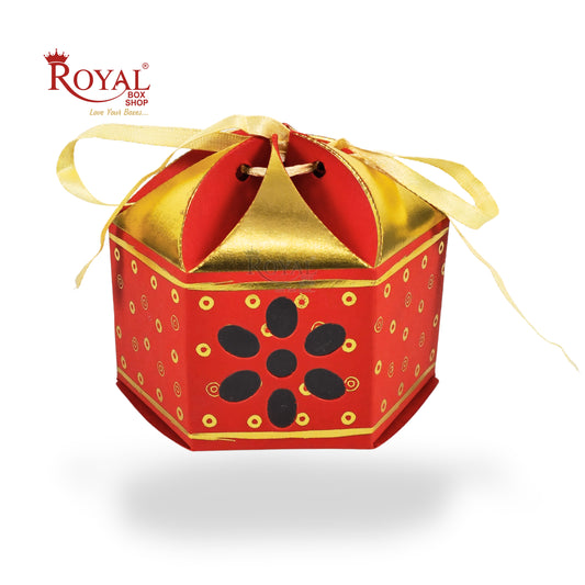 Royal Lotus Shape Gift Box I 3.5x3.5x2 Inch I Red I Polka
