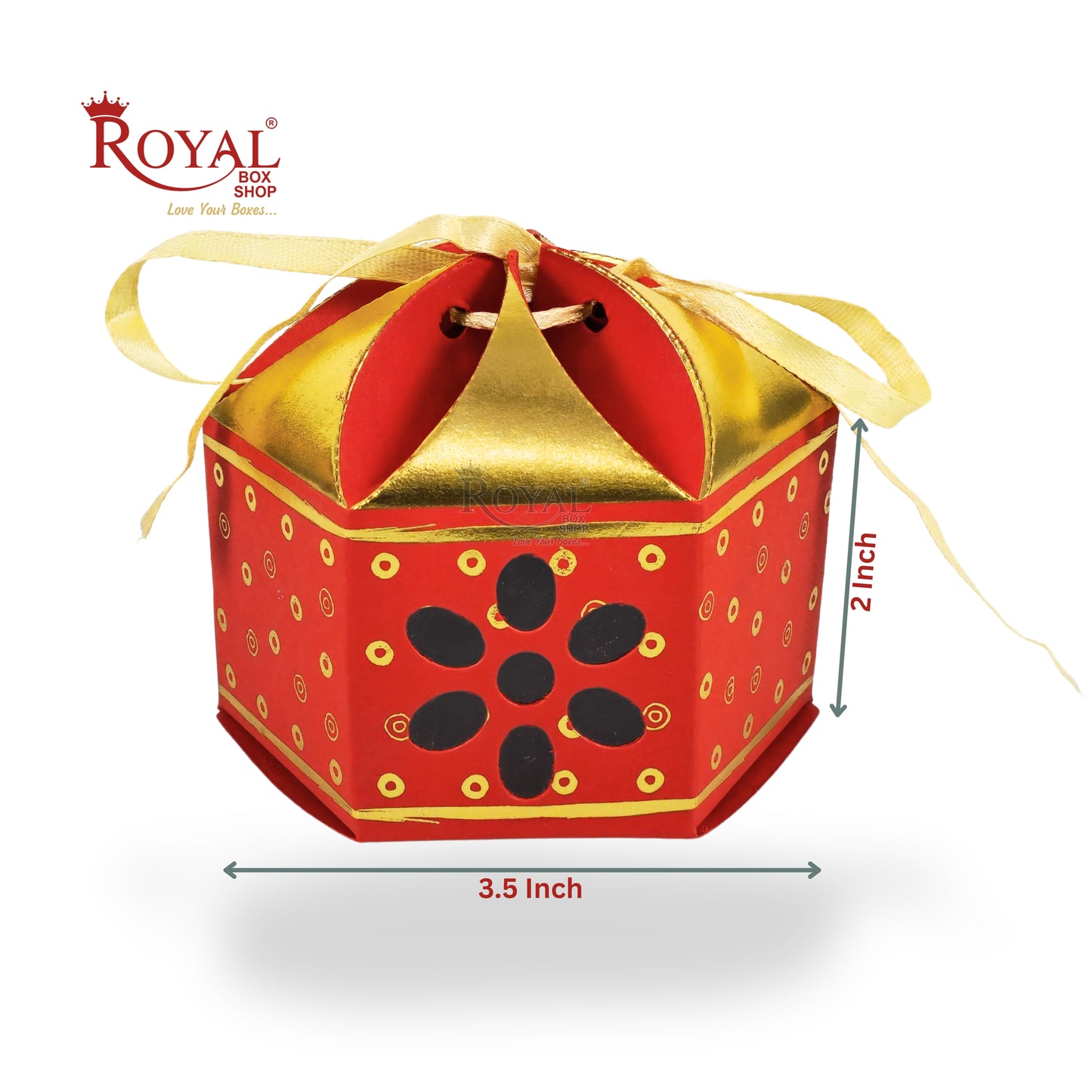 Royal Lotus Shape Gift Box I 3.5x3.5x2 Inch I Red I Polka