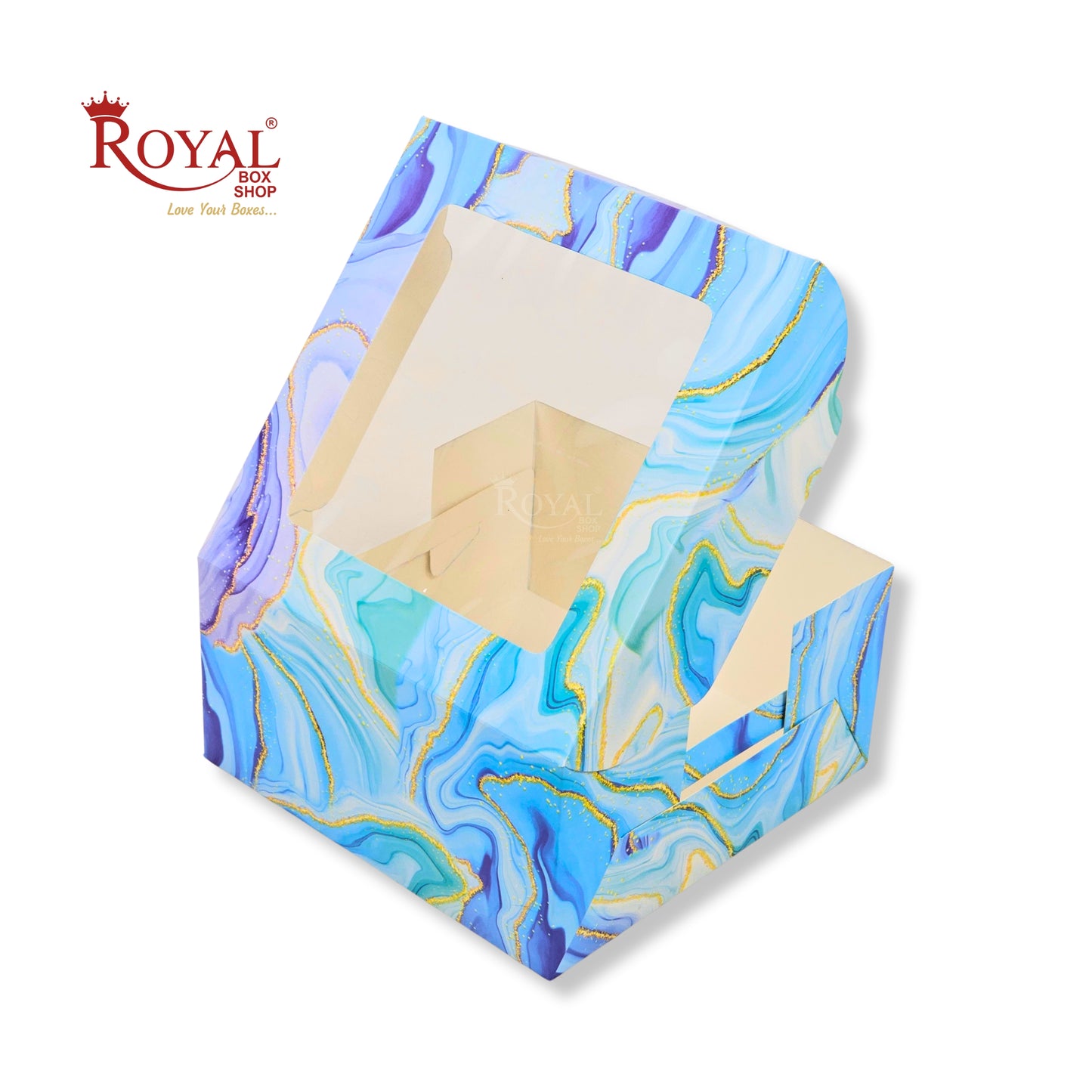 Window Cake Box| 10x10x5 inches | Blue Marble Print | FBB