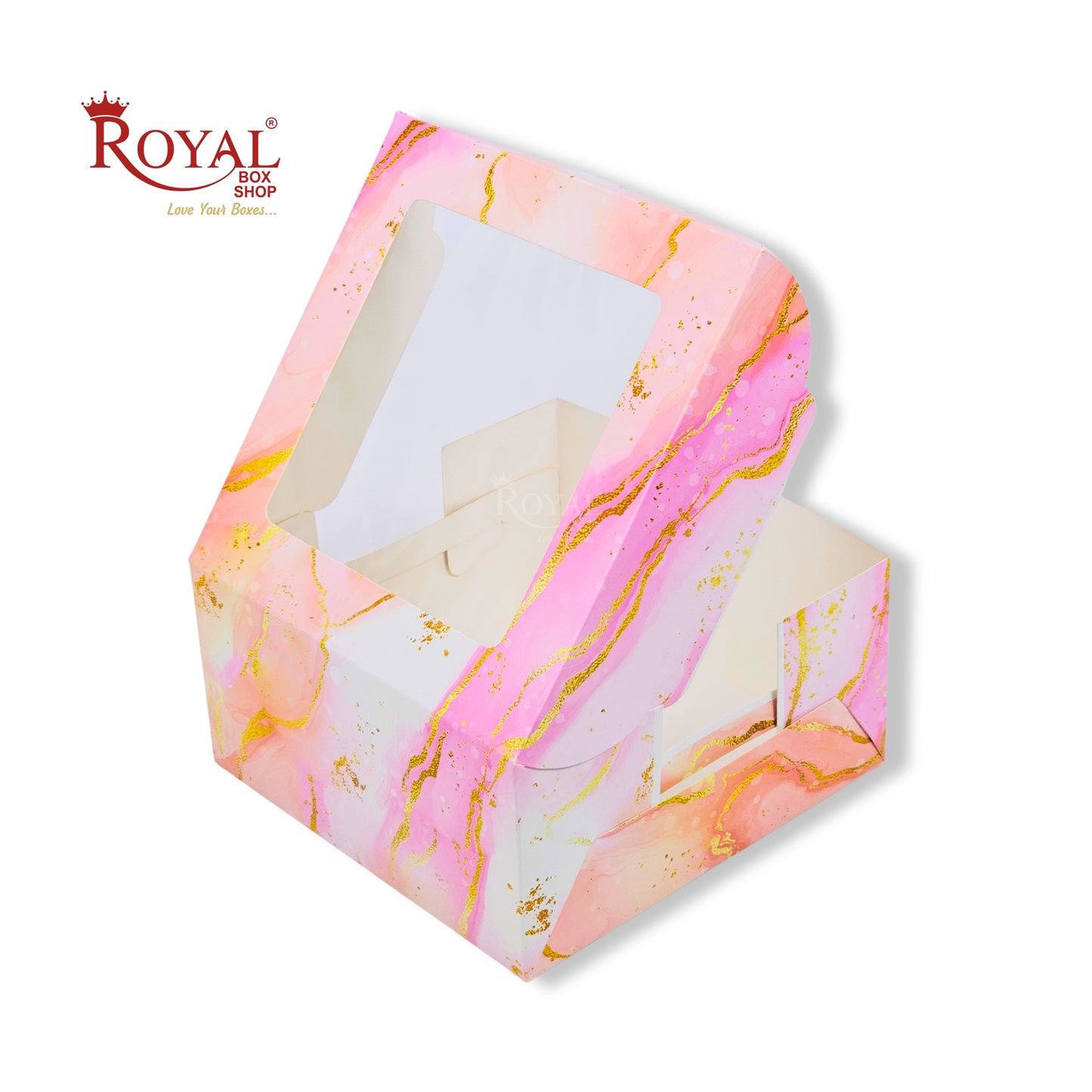 Window Cake Box| 10x10x5 inches | Pink Marble Print | FBB
