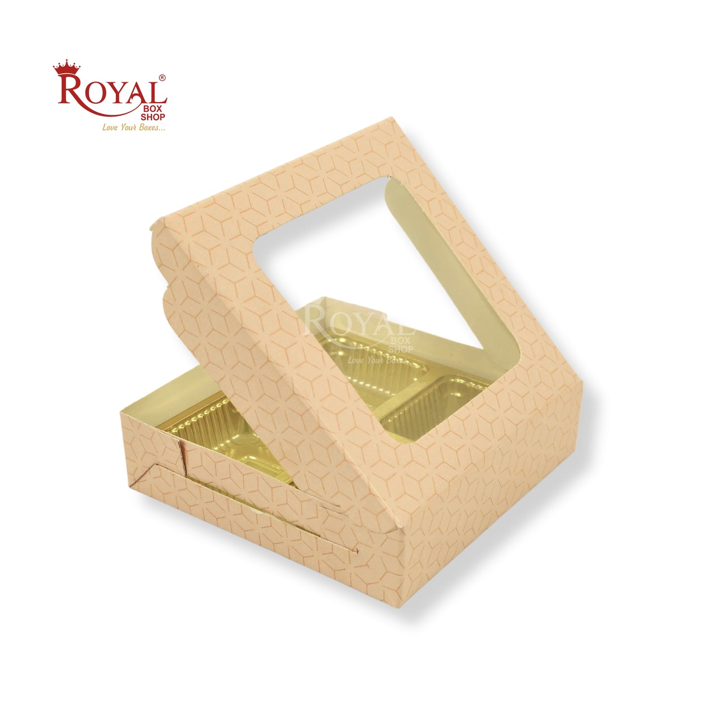 4 Cavity Chocolate Boxes with Window | 3.75 x 3.75 x 1 inches | Beige | B2B