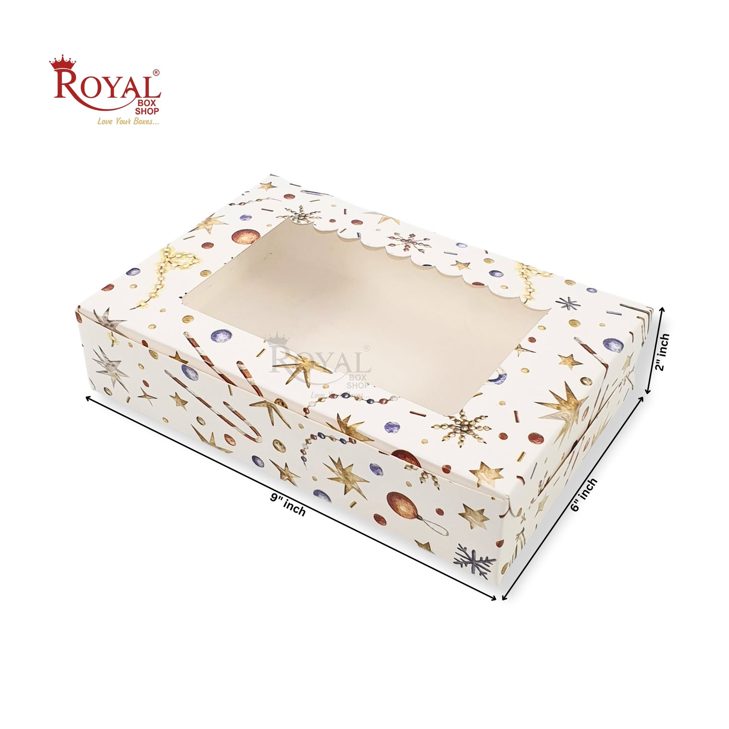 6pc Brownie Christmas Window Box | 9x6x2 Inches | White | Perfect for Brownies, Cookies, Candy & Chocolates | B2B