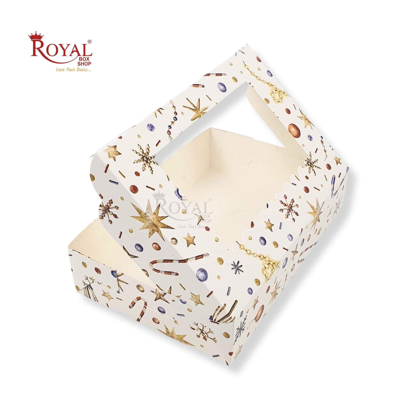 6pc Brownie Christmas Window Box | 9x6x2 Inches | White | Perfect for Brownies, Cookies, Candy & Chocolates | B2B