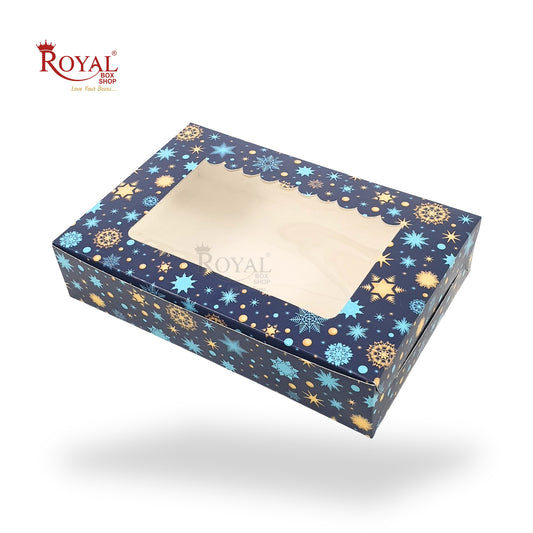 6pc Brownie Christmas Window Box I 9x6x2 Inches I Blue I Perfect for Brownies, Cookies, Candy & Chocolates