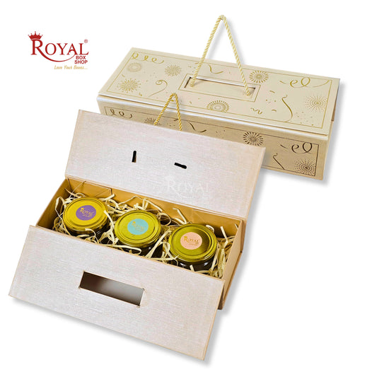 Premium 3 Jar Rigid Hamper Box I RBK-162 I Cream
