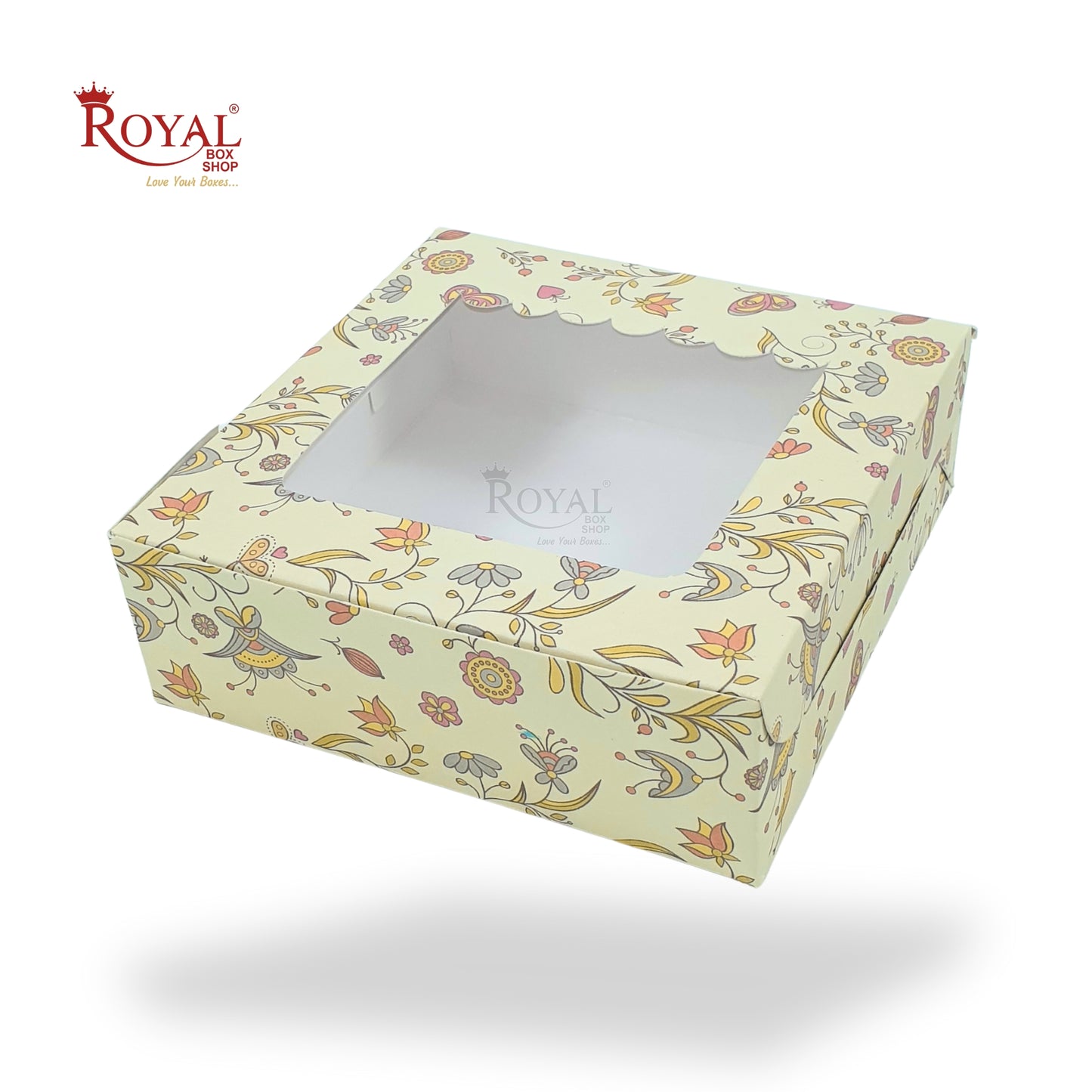 4pc Brownie Window Box I Green Floral I 6x6x1.75 Inches