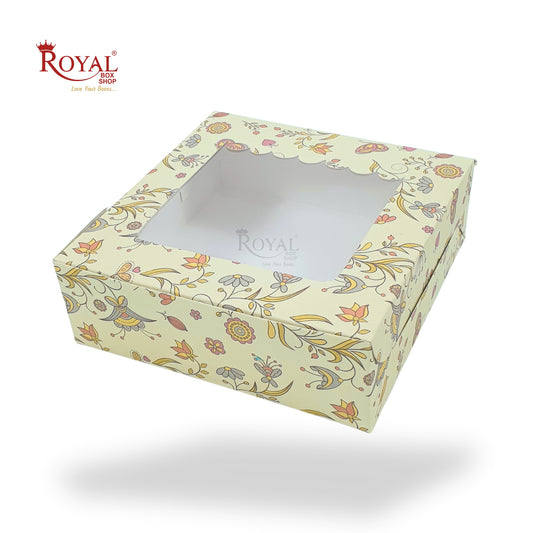 4pc Brownie Window Box I Green Floral I 6x6x1.75 Inches