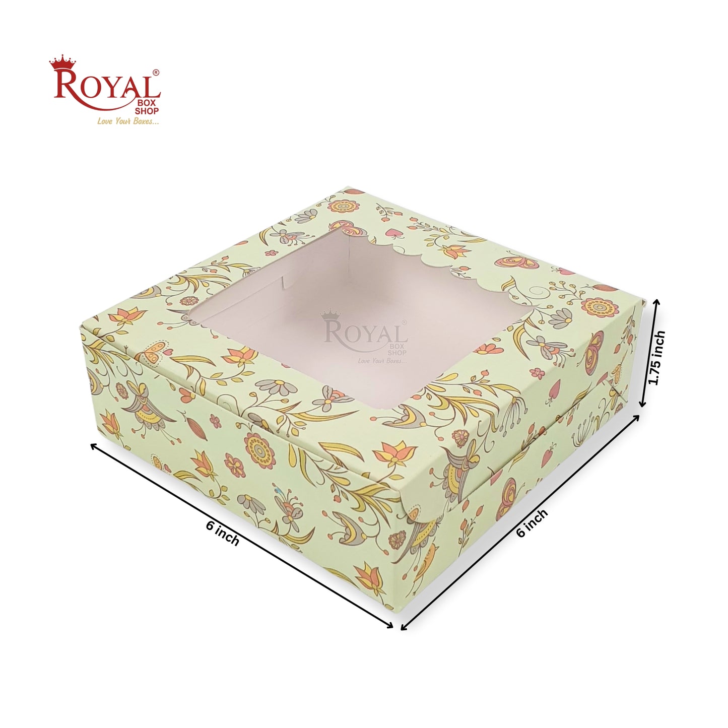 4pc Brownie Window Box I Green Floral I 6x6x1.75 Inches