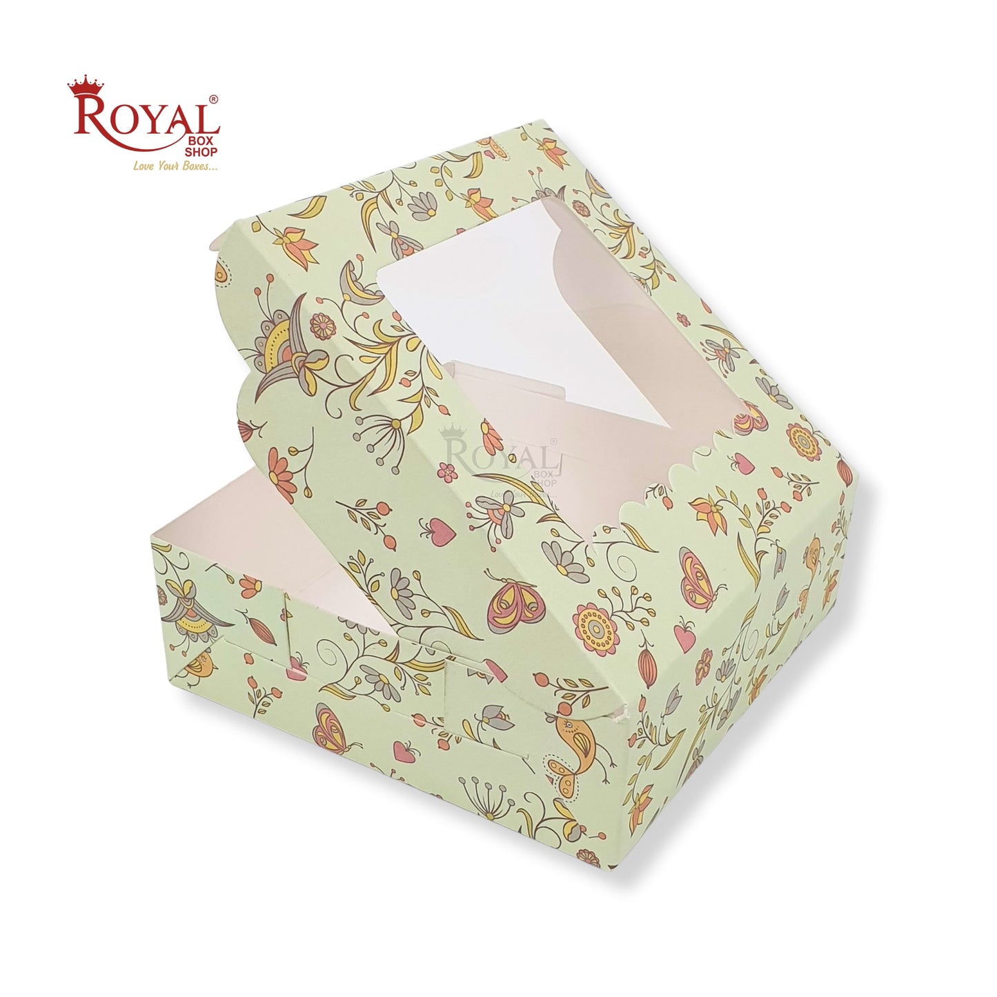 4pc Brownie Window Box I Green Floral I 6x6x1.75 Inches