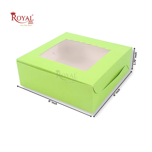 4pc Brownie Window Box I Green Color I 6x6x1.75" Inches