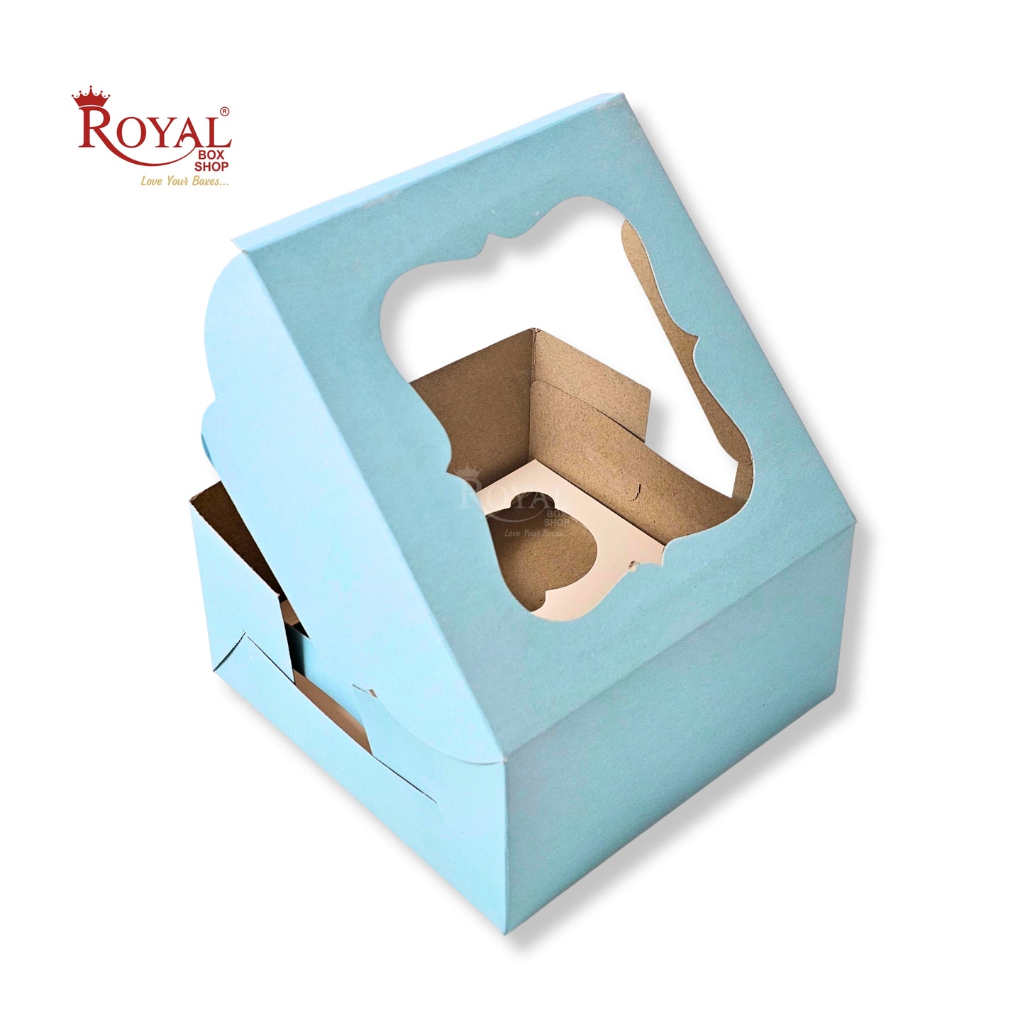 4 Cupcake Box With Window | 7x7x3.5 Inches | Blue | WB