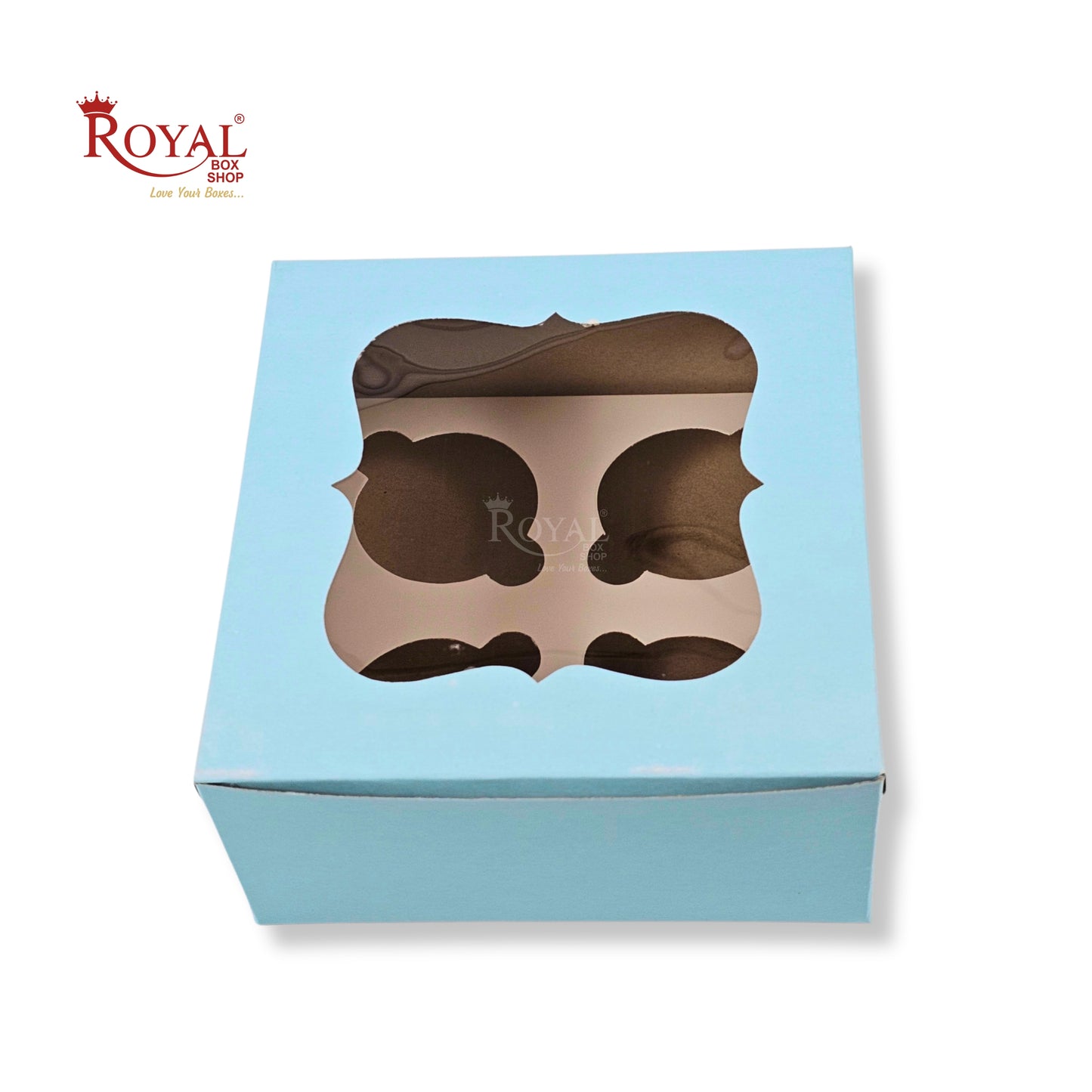 4 Cupcake Box With Window | 7x7x3.5 Inches | Blue | WB