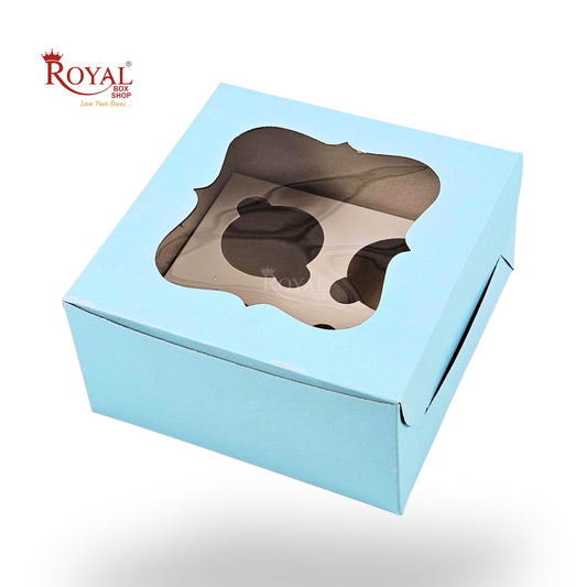 4 Cupcake Box With Window | 7x7x3.5 Inches | Blue | WB