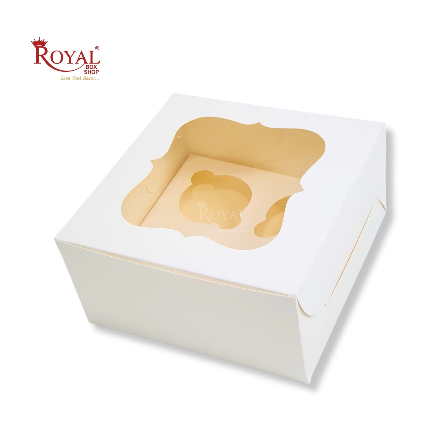 4 Cupcake Box With Window | 7x7x3.5 Inches | White