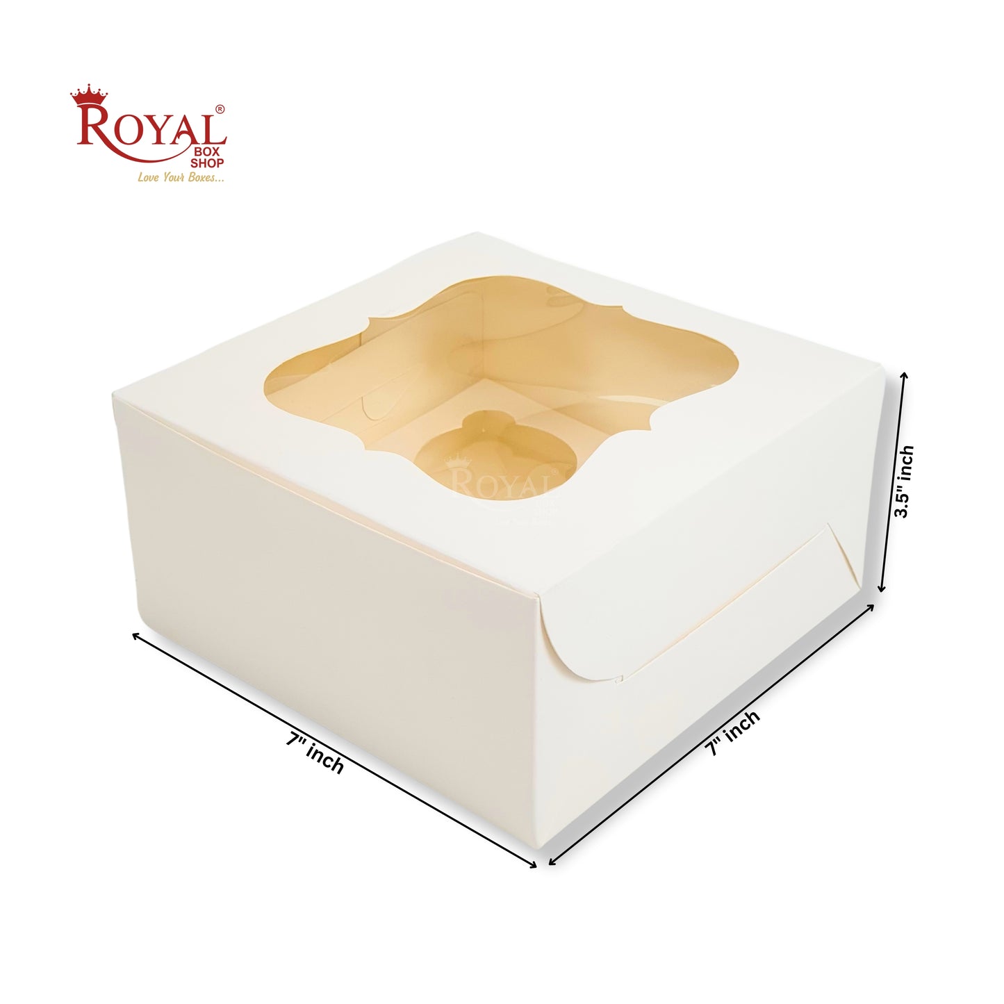 4 Cupcake Box With Window | 7x7x3.5 Inches | White