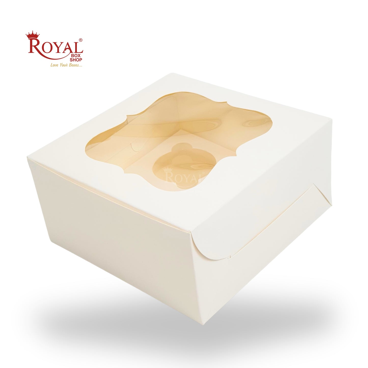 4 Cupcake Box With Window | 7x7x3.5 Inches | White