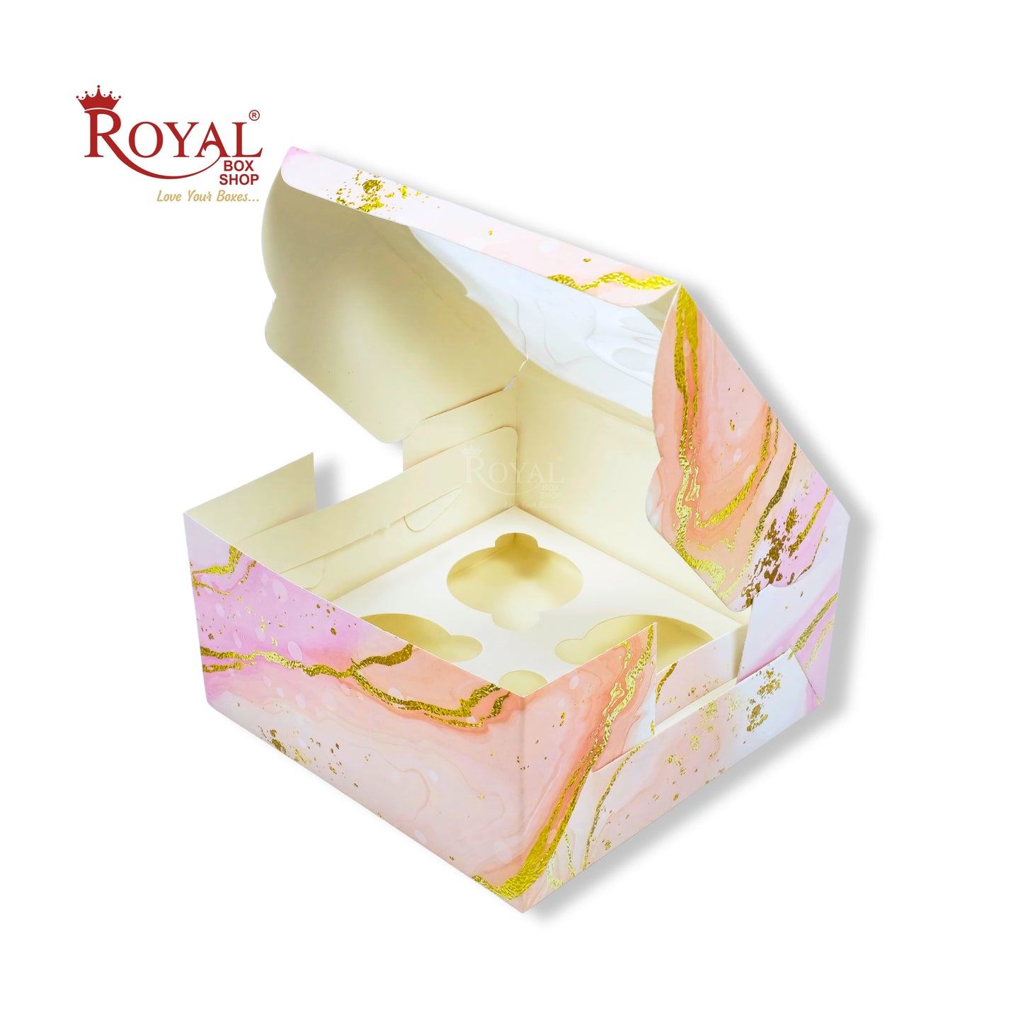 4 Cupcake Box With Window | 7x7x3.5 Inch | Pink Marble Print | FBB