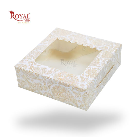 4pc Brownie Window Box I White With Floral Orange I 6x6x2 inches