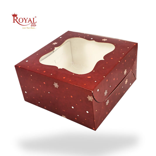 Christmas Theme 4 Cupcake Box I Size 7x7x3.5 Inch I Red