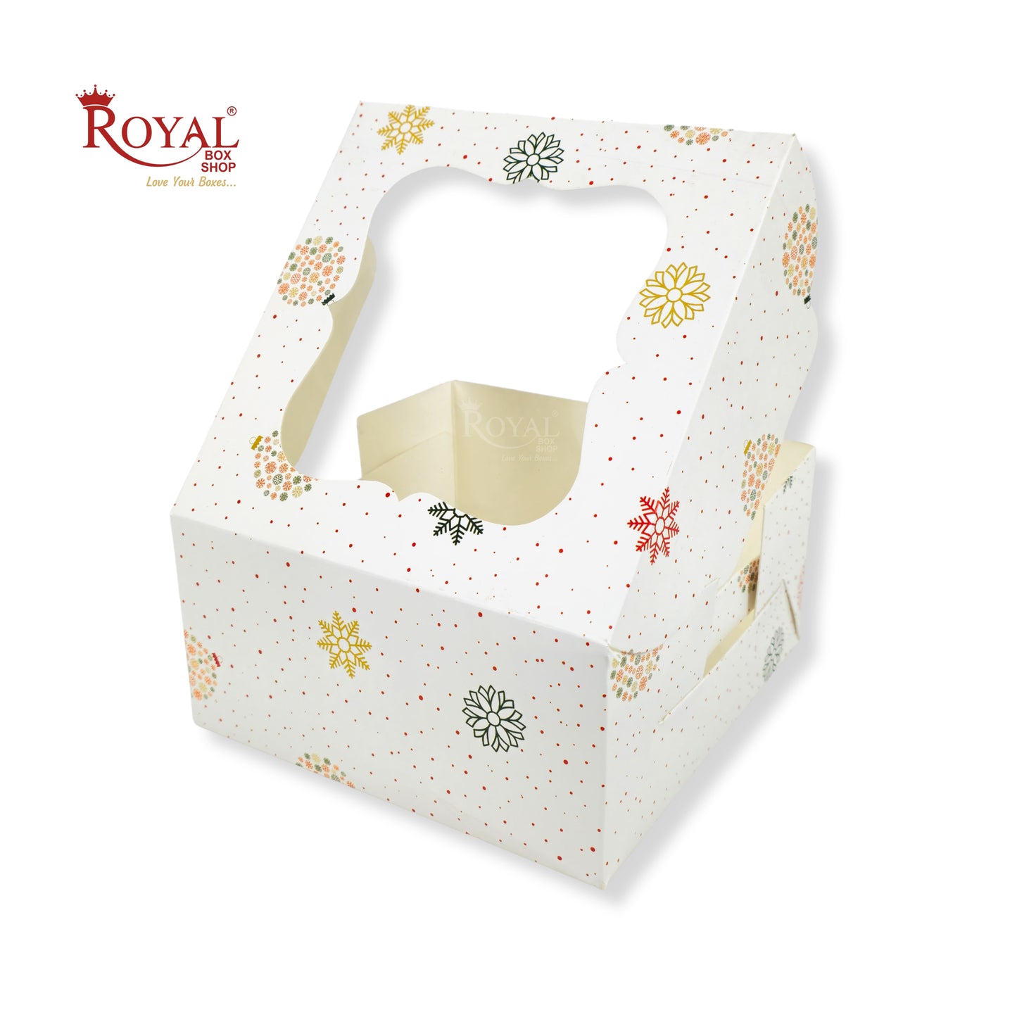 Christmas Theme 4 Cupcake Box I Size 7x7x3.5 Inch I White