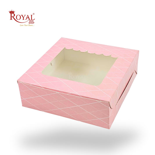 4pc Brownie Window Box | 6x6x2 inches | Pink Rhombus