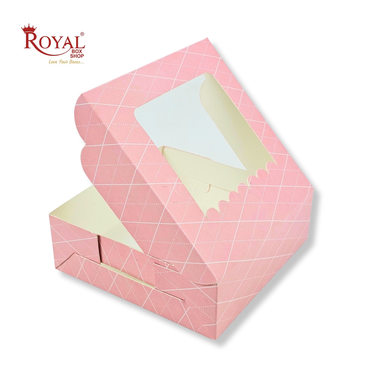 4pc Brownie Window Box | 6x6x2 inches | Pink Rhombus