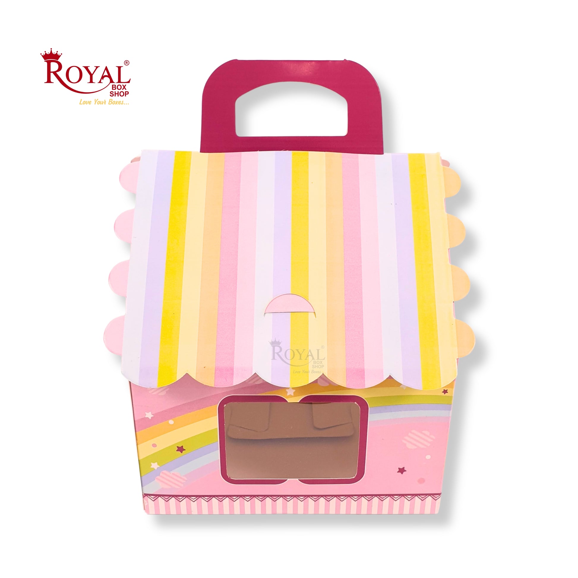 4cc Hut Shape Cupcake Boxes - 6"x6"x4" inch - Baby Pink Elephant Theme Royal Box Shop