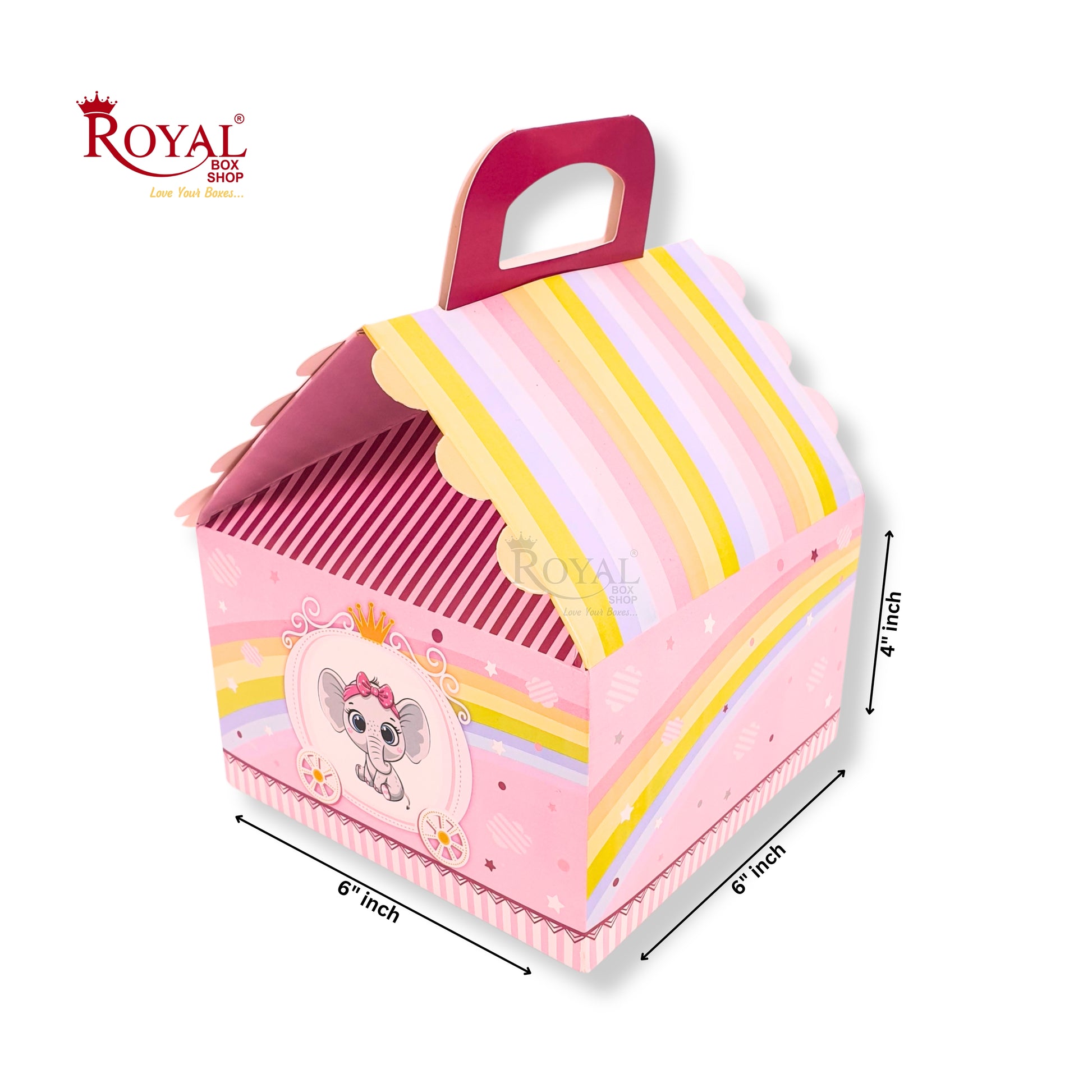 4cc Hut Shape Cupcake Boxes - 6"x6"x4" inch - Baby Pink Elephant Theme Royal Box Shop