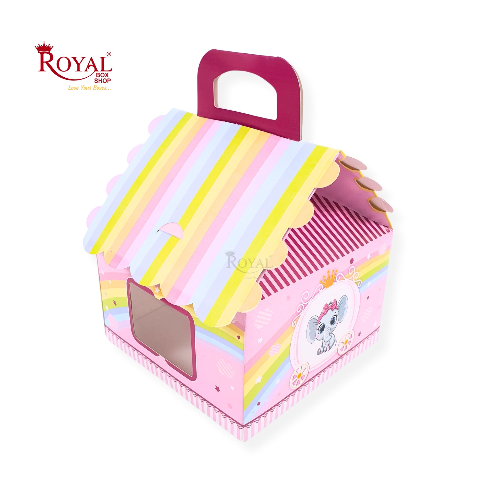 4cc Hut Shape Cupcake Boxes - 6"x6"x4" inch - Baby Pink Elephant Theme Royal Box Shop