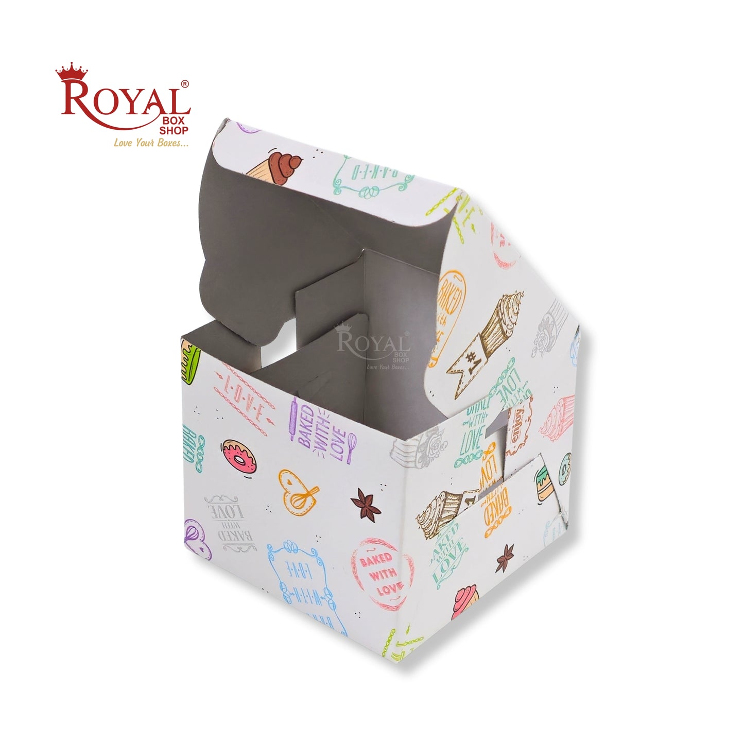 Single Pastry Box | 4x4x3.5 Inch | White with Floral Print | Mini Cake & Cookies Disposable Boxes | B2B
