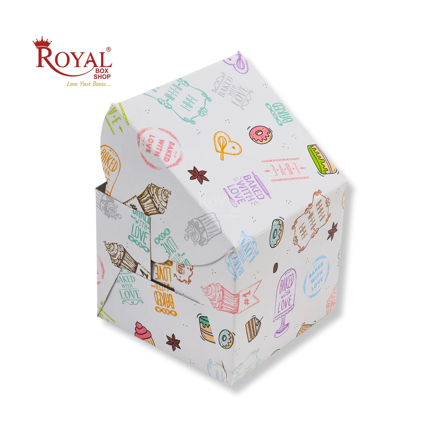 Single Pastry Box | 4x4x3.5 Inch | White with Floral Print | Mini Cake & Cookies Disposable Boxes | B2B