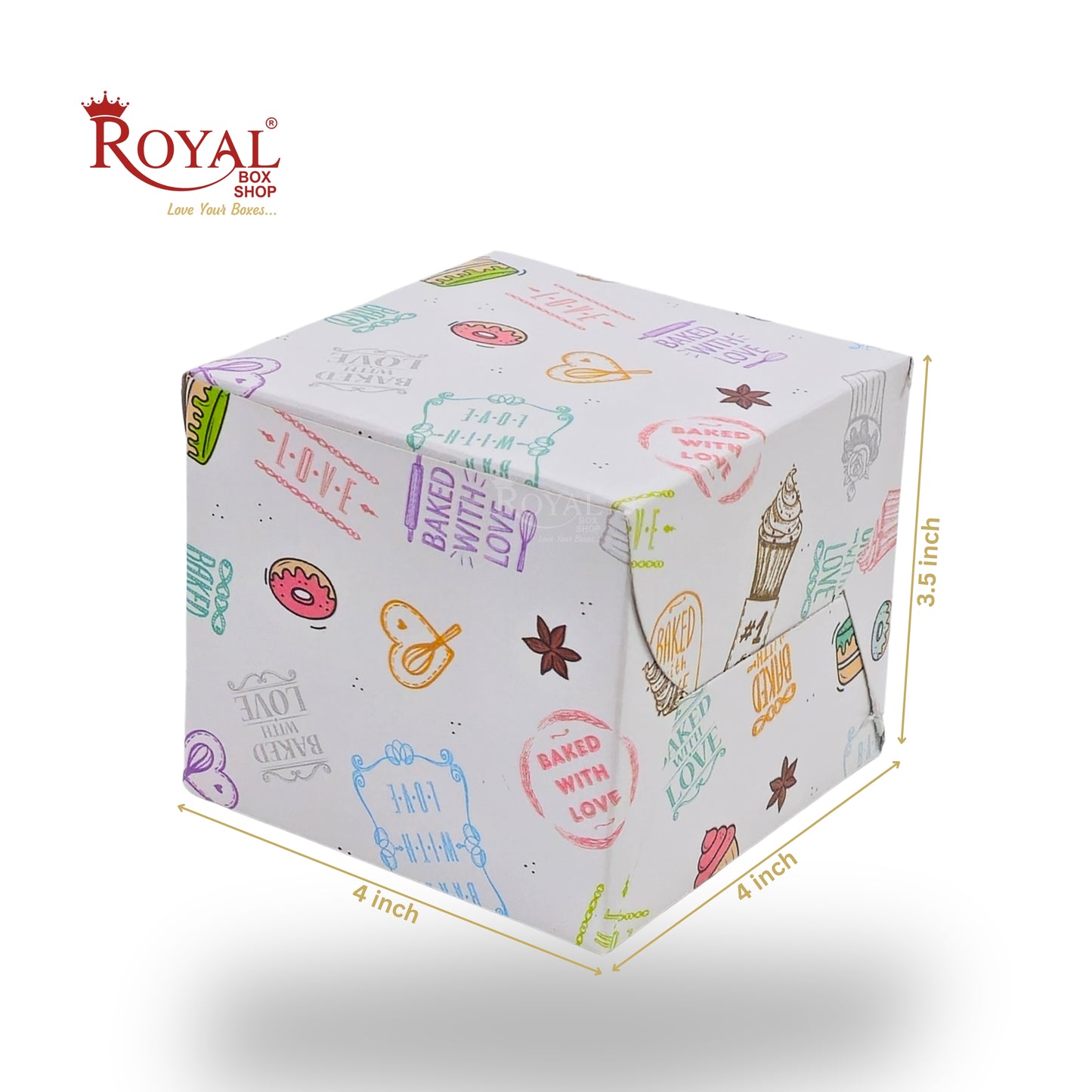 Single Pastry Box | 4x4x3.5 Inch | White with Floral Print | Mini Cake & Cookies Disposable Boxes | B2B