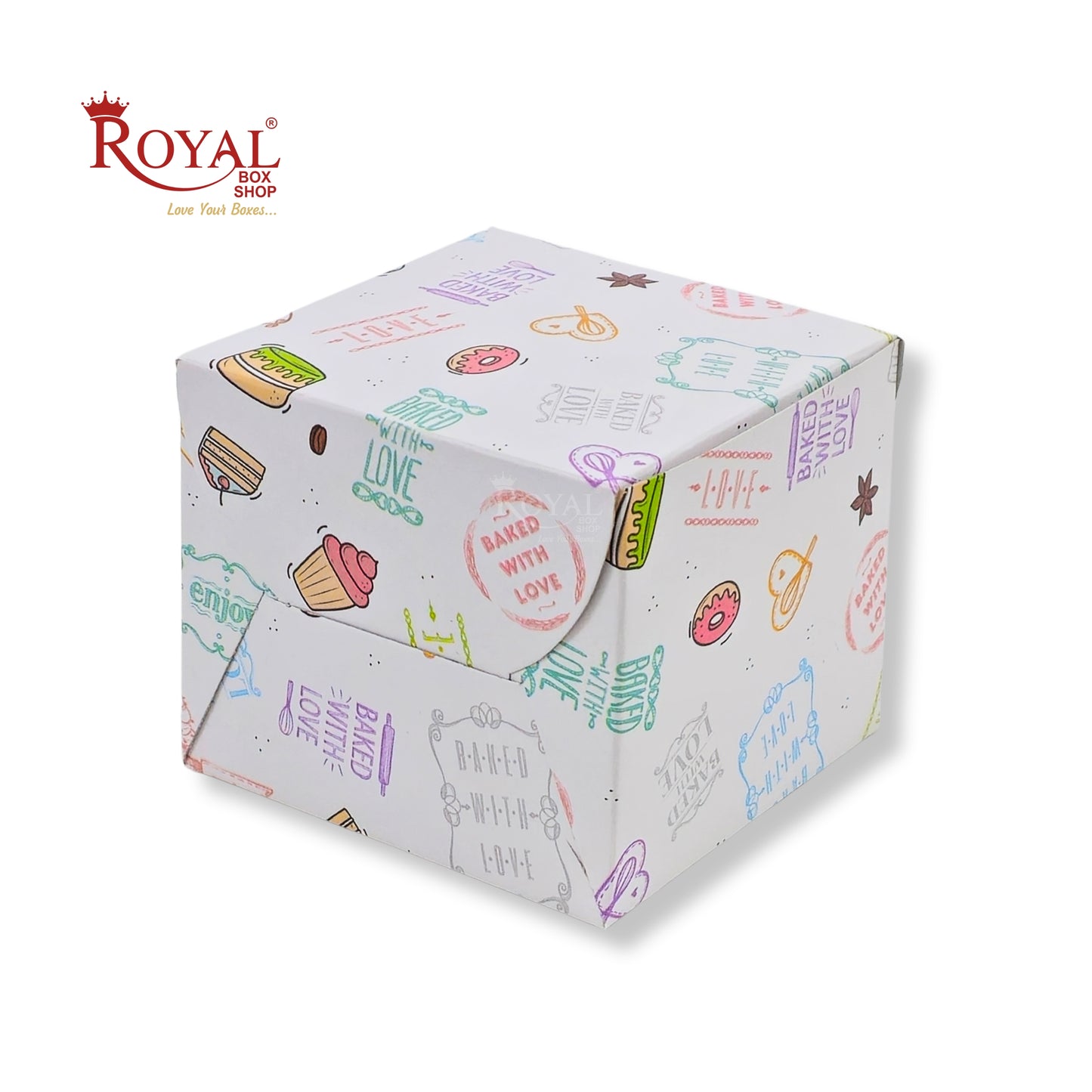 Single Pastry Box | 4x4x3.5 Inch | White with Floral Print | Mini Cake & Cookies Disposable Boxes | B2B