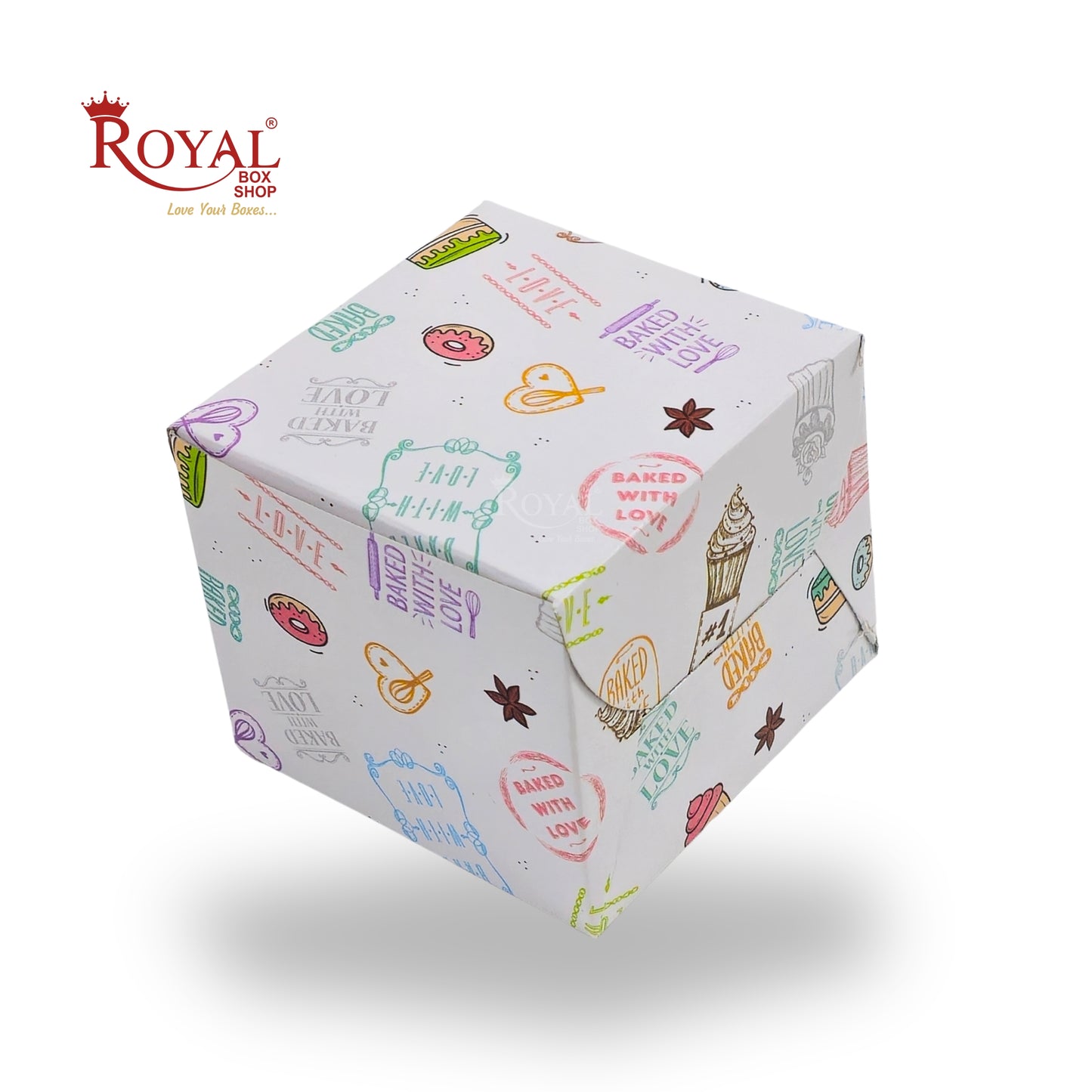 Single Pastry Box | 4x4x3.5 Inch | White with Floral Print | Mini Cake & Cookies Disposable Boxes | B2B
