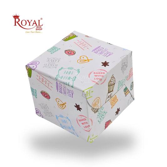 Single Pastry Box | 4x4x3.5 Inch | White with Floral Print | Mini Cake & Cookies Disposable Boxes | B2B