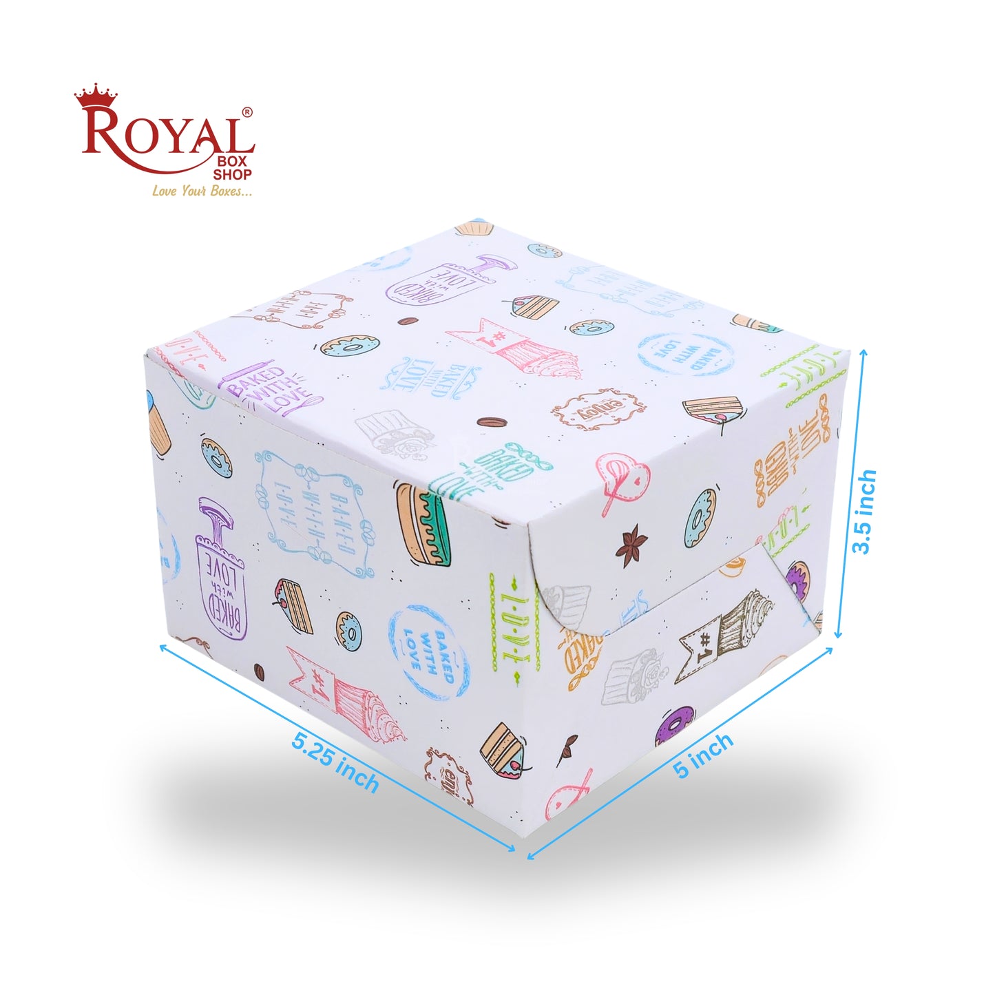 2 Pastry Box | 5.25x5x3.5 Inch | White with Floral Print | Mini Cake & Cookies Disposable Box | B2B